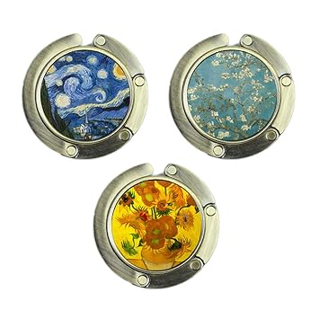 Cheliz Foldable Purse Hook Set of 3 - Hanger Folding Table Hanger Holder Womens Bag Storage (Van Gogh)