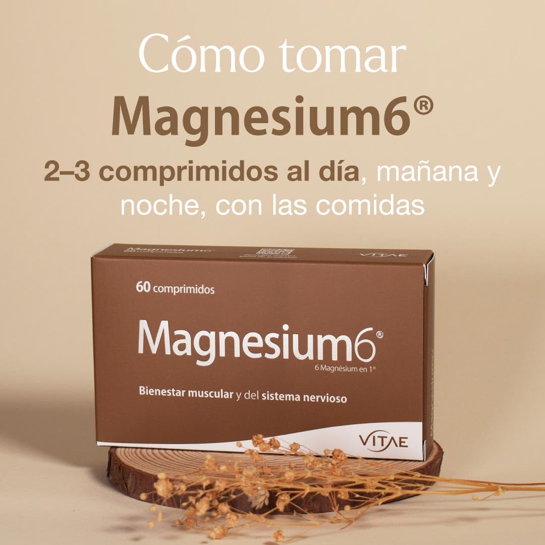 Vitae – Magnesium6 60 comprimidos | 6 Sales de Magnesio con Taurina y Vitamina B6 | Magnesio Complex de Alta Biodisponibilidad | Apoyo Muscular, Fatiga y Contracturas