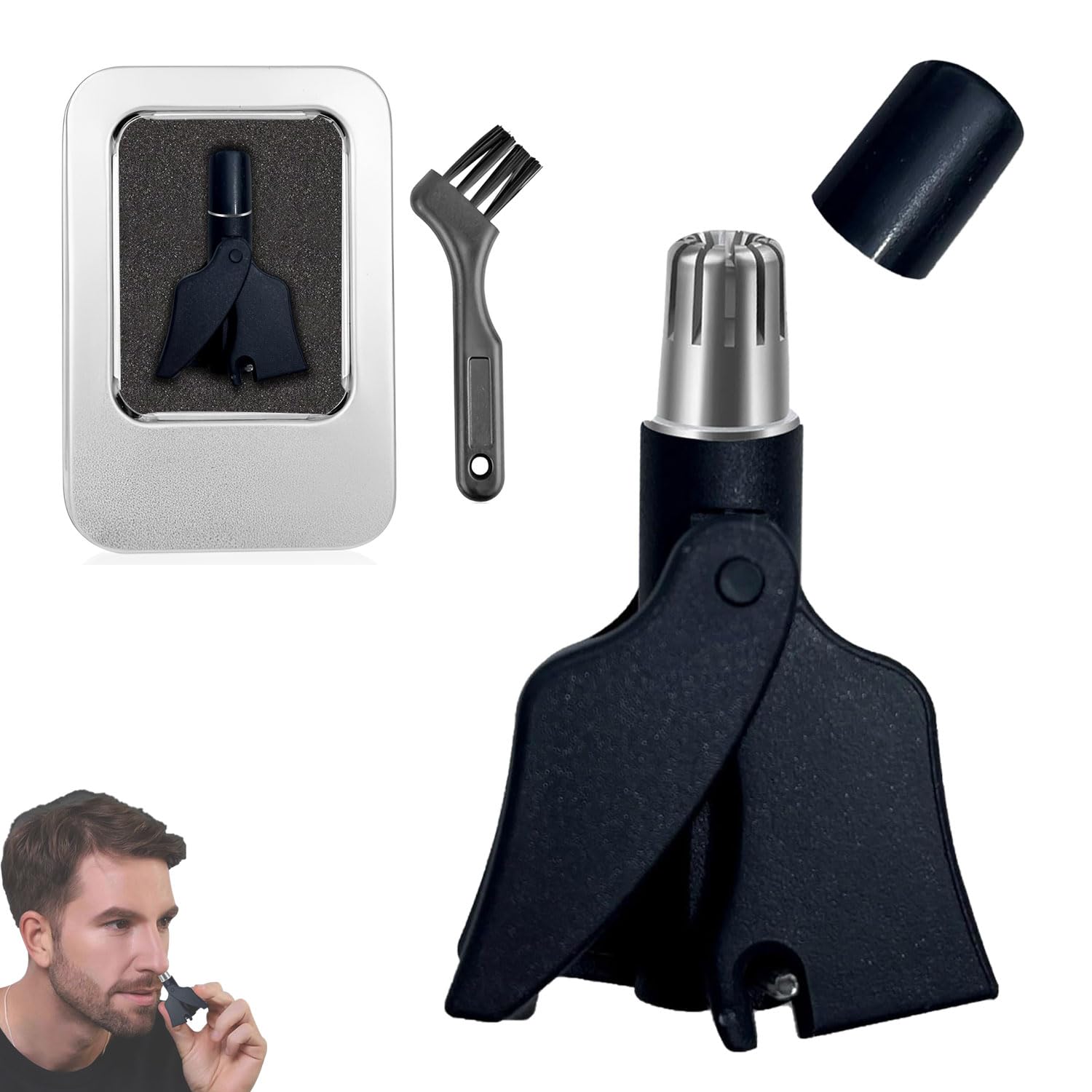 Stainless Steel Hair Trimmer for Men and Women | Manual Nose and Ear Hair Trimmer | Nose Clippers, 360° Rotating Hair Trimmers | Washable Nose Hair Remover | Gray