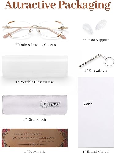 Miniatura 7 de LUFF Lentes de lectura sin montura para mujeres y hombres, lectores ligeros con bloqueo de luz azul, lentes de computadora antifatiga ocular + funda