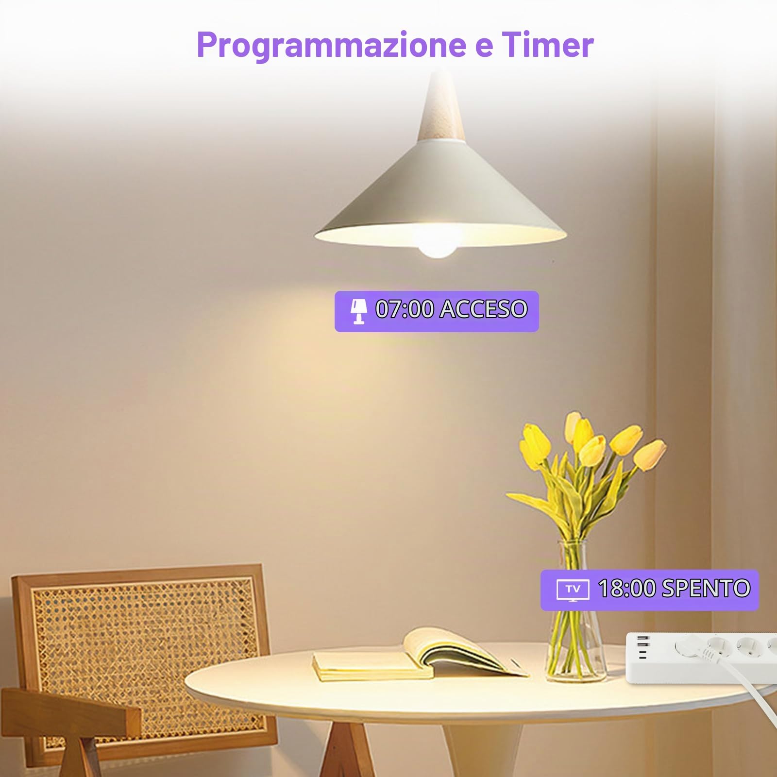 ANTELA Ciabatta Smart Alexa Multipresa WiFi con Monitoraggio Energetico | 4 Prese AC + 4 Porte USB, Protezione da Sovraccarico, Telecomando APP, Programma e Timer, 2.4Ghz wifi, 16A 3680W