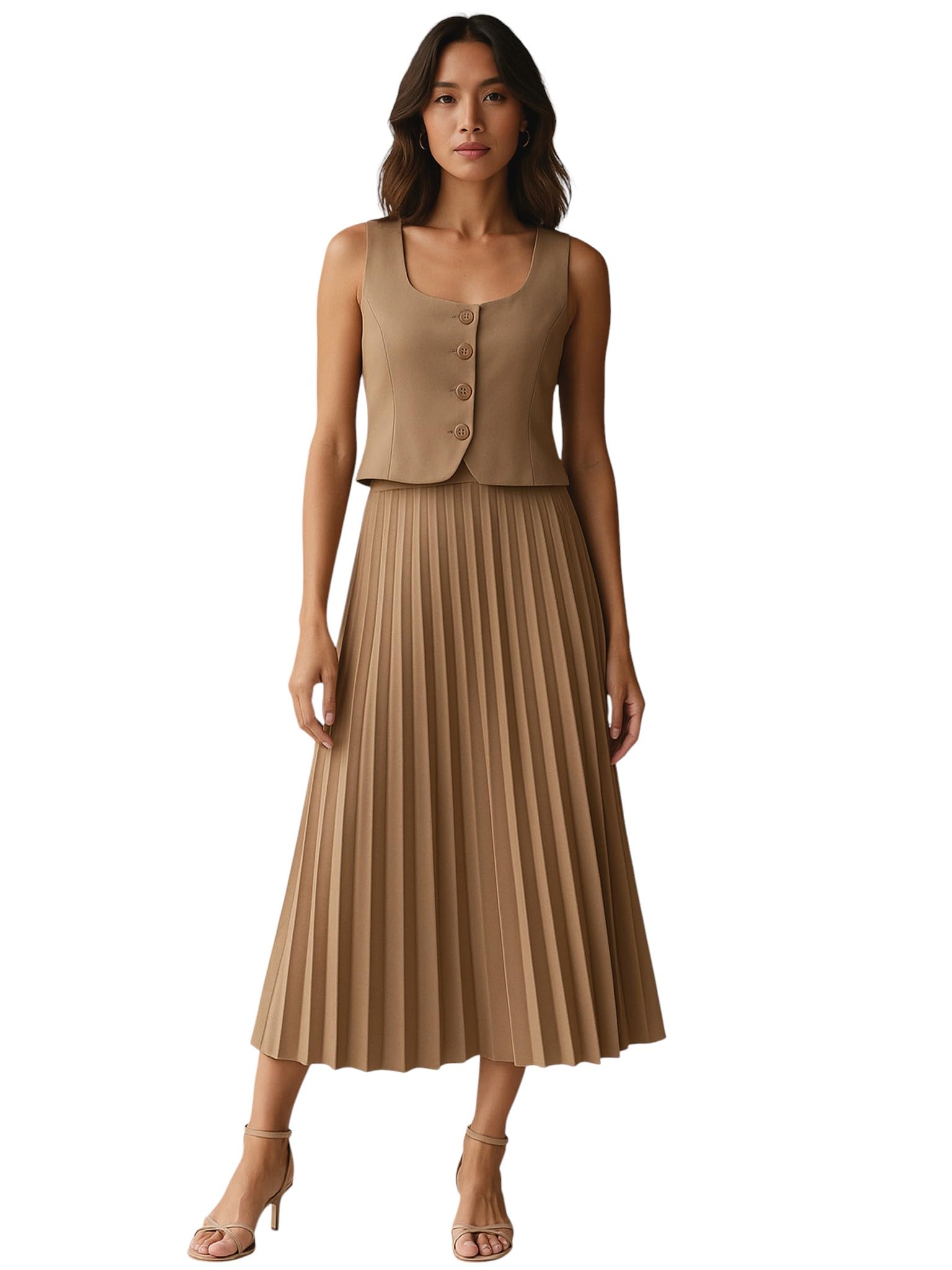 sassafras worklyf Women's Sleeveless Waistcoat with Midi Skirt-picture-33