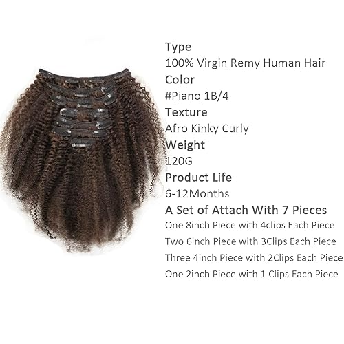 Miniatura 8 de Lacer Extensiones de cabello humano real rizado con clip, para mujeres negras, 100% virgen, sin profesar, cabeza completa, 7 piezas, 4.23 onzas con