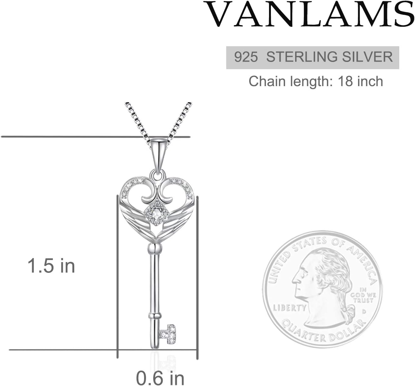 VANLAMS S925 Sterling Silver Angel Wings Necklace for Women, Love Heart Pendant with Butterfly Key - Birthday Gifts - Image 5