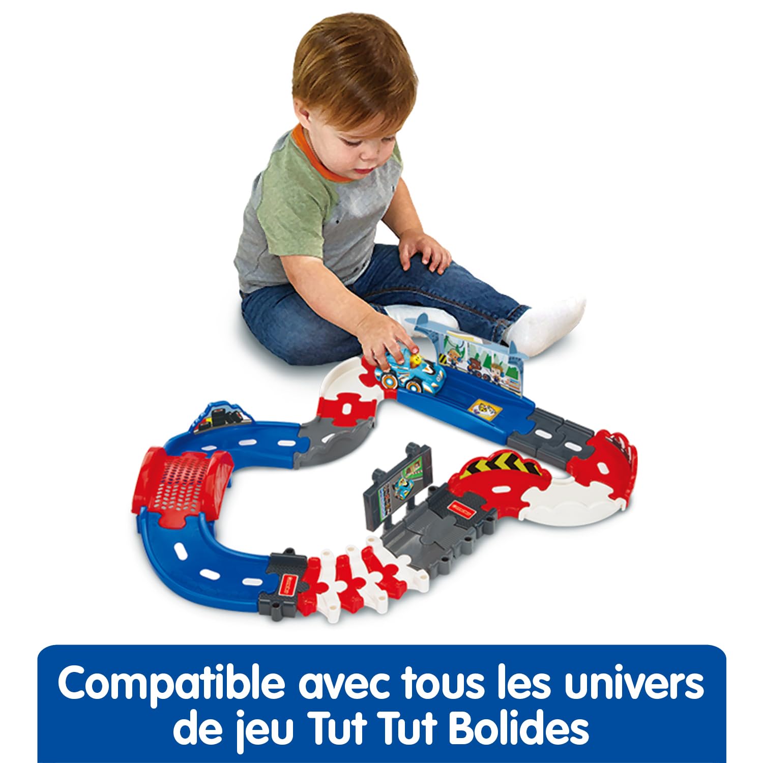VTech - Tut Tut Bolides Circuit Pit Stop - Circuit Enfant F1 avec Voiture de Course, Siméon Super Champion, 1 Zone Magique - Cadeau Enfant de 1 an à 5 Ans - Contenu en Français