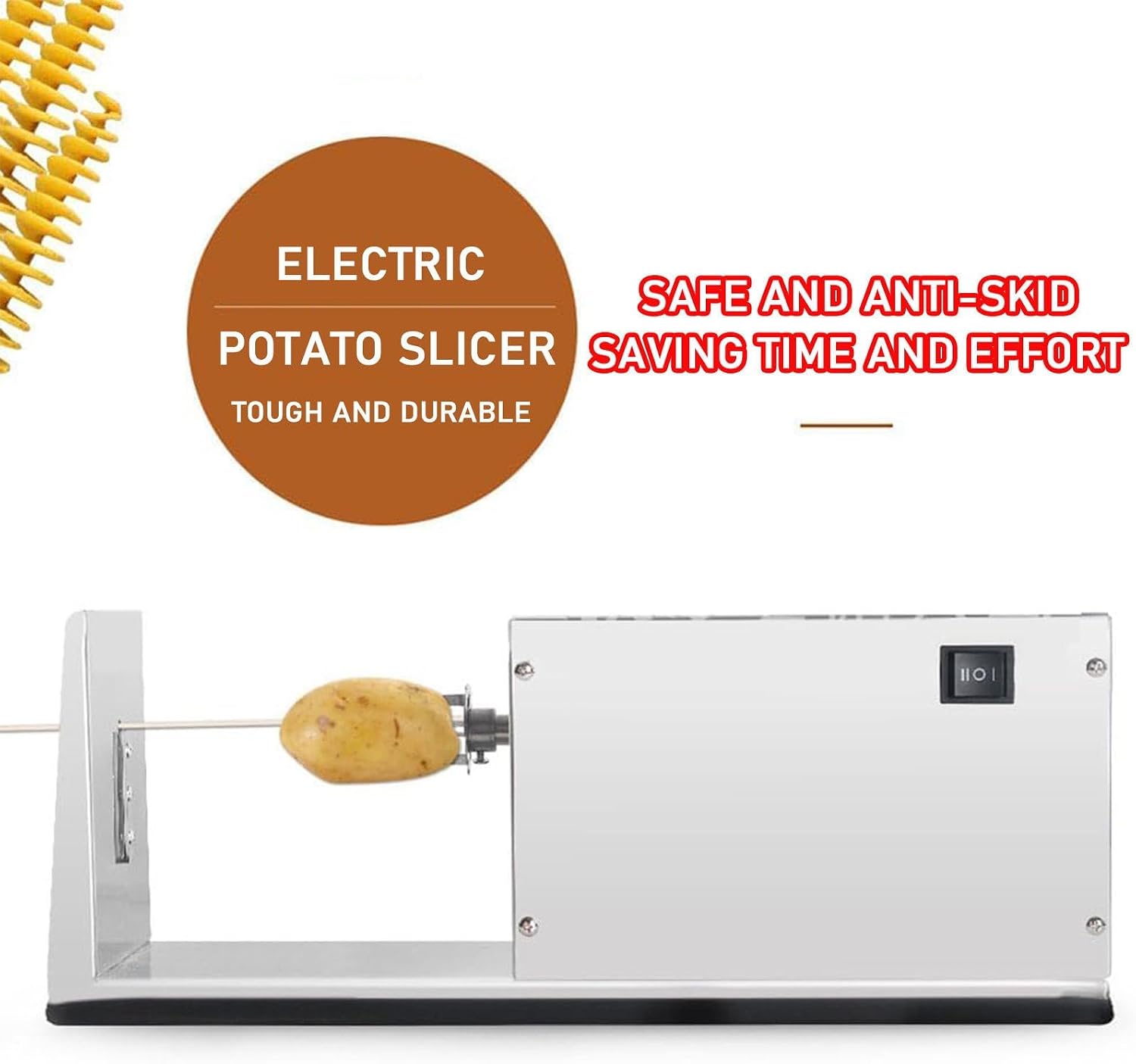 Electric Potato Spiral Slicer, Commercial Potato Tower Machine, Stainless Steel Spiral Potato Cutter, with Switch Control, for Home Commercial Use