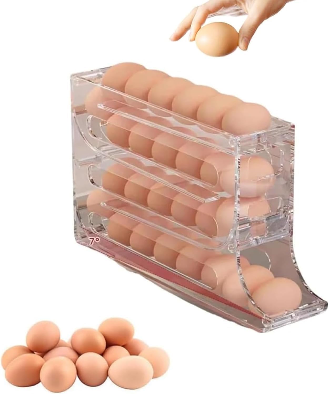 4-Tier Egg Container Holder for Fridge, Auto Rolling Egg Organizer Rack, Space-Saving Egg Dispenser Holds up to 30 Eggs, BPA-Free Plastic Refrigerator Storage for Kitchen
