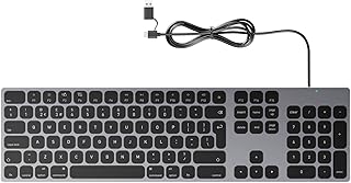 Aluminum Keyboard for Apple Mac OS - Easy Plug-N-Play Cable Connection, Chic-and-Sleek Wired USB Keyboard with Numeric Keypad for iMac, Mac Mini or MacBook - Grey