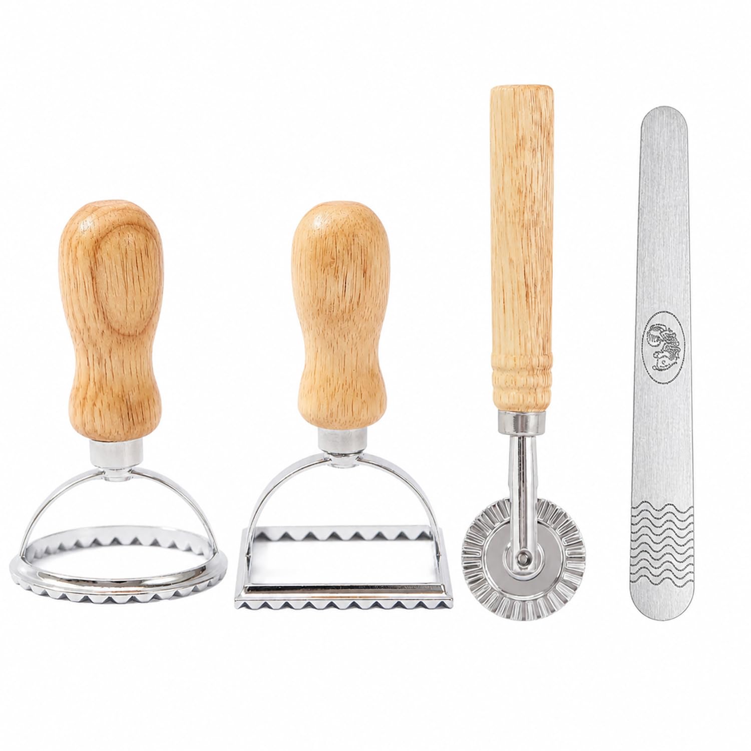 Ravioli Cutter Set, 4 Pcs Pasta Cutter with Wooden Handle and Fluted Edge