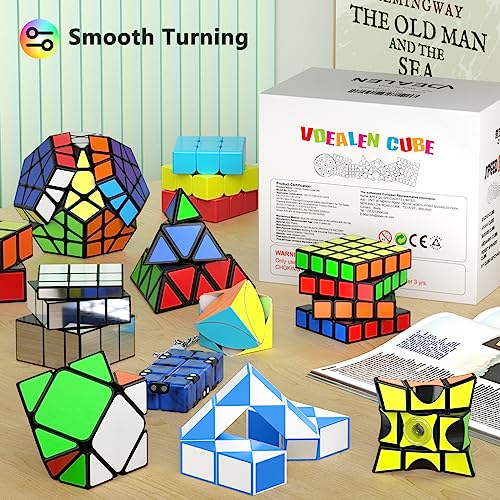 Vdealen 12 Pack Speed Cube Set Puzzle Cube Pack, 2X2 3X3 4X4 Pyramid Dodecahedron Mirror Skewb Snake Ivy Infinity Sandwich Fidget Spinner Magic Cube, Smooth Cube Bundle Toys Gift For Kids & Adults #TOP2