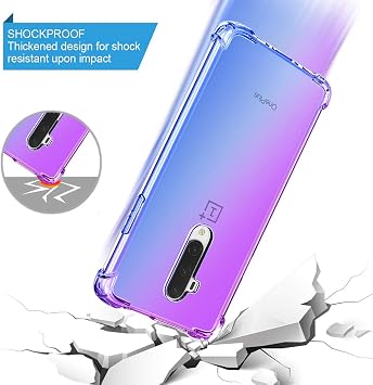 OnePlus 7T Proケース One Plus 7T Proケース クリア キュート グラデーション スリム 傷防止 柔軟 TPUカバー 強化コーナー 耐衝撃 電話保護ケース OnePlus 7T Pro 5G パープル/ブルー