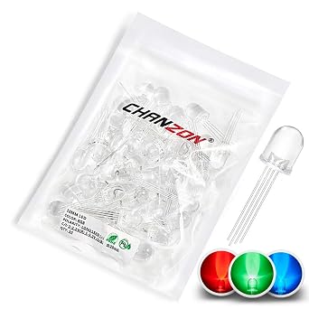 Chanzon 50 pcs 10mm RGB Multicolor LED Diode Lights Common Anode | Clear Round Transparent 3 Color 4 pin Bright Lighting Bulb Lamps Electronics Components Indicator Light Emitting Diodes