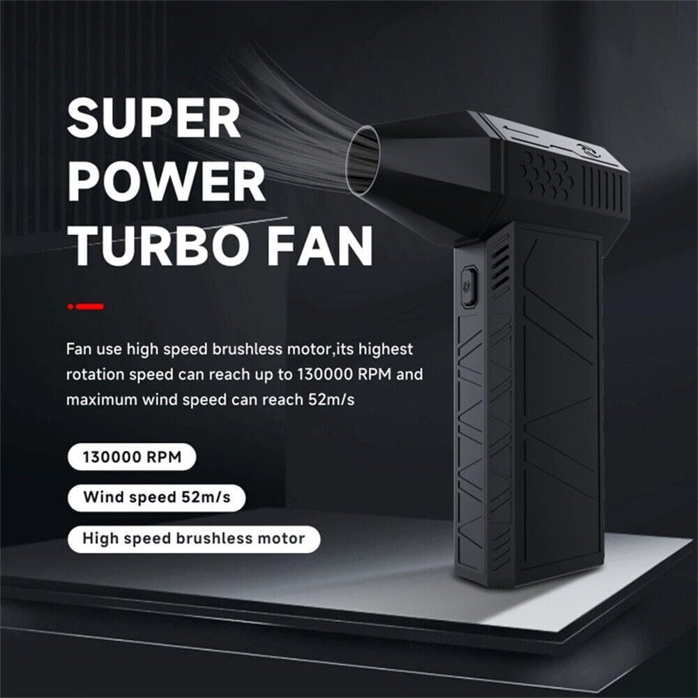 Ventilatore Turbo Portatile, Ventilatore Portatile da 130.000 Giri/min con 3 velocità Regolabili, Ventilatore Personale Ricaricabile USB da 3000 mAh, Ventilatore Tavolo per Casa Ufficio