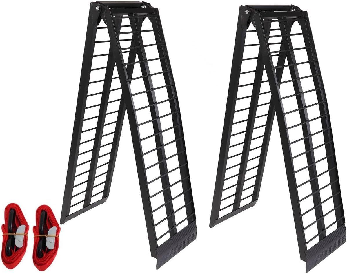 TRIBLE SIX 10FT Aluminum Truck Ramp Folding Loading Ramp for Pick Up Motorcycle, ATV, UTV, Dirt Bike, Lawn Mower, Golf Cart, Garden Tractor 900lbs Capacity (2)