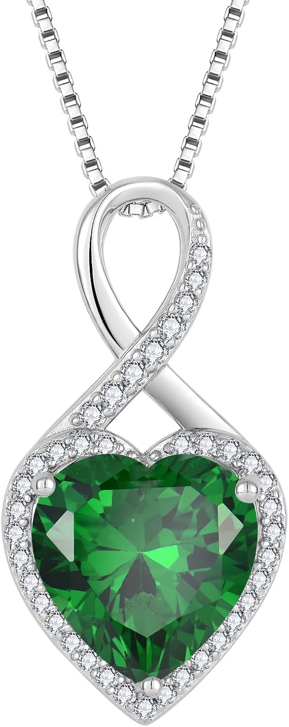 FJ Oneindigheidsketting voor dames, 925 sterling zilver, hart, geboortesteen, halsketting, sieraad voor vrouwen, moeder, vriendin, moeder, Sterling zilver, Aquamarijn