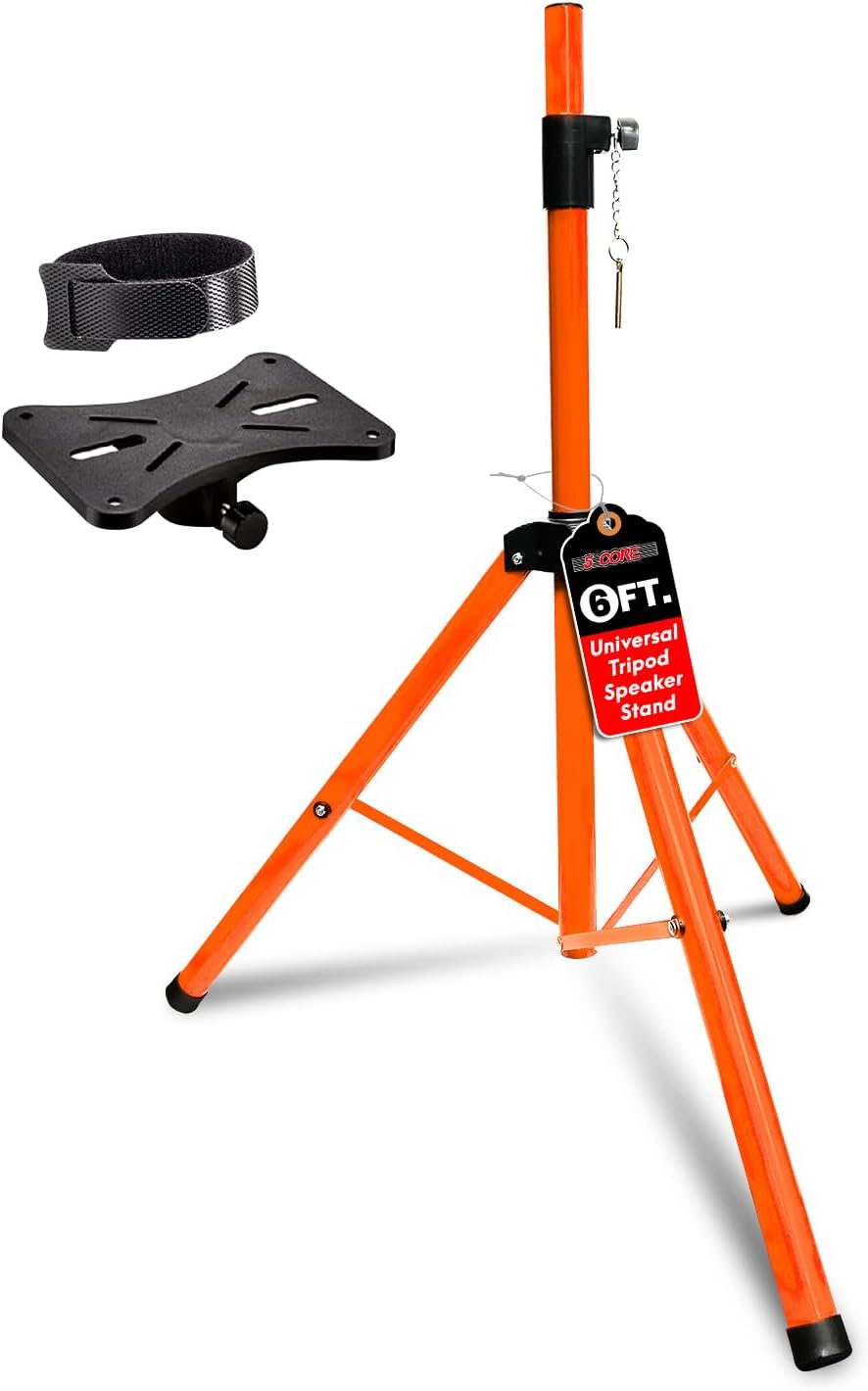 5 Core Adjustable Speaker Stand Tripod Height 40 to 72 Inches Max Load 100 lbs Heavy Duty Portable PA DJ Studio Monitor Mount w 35mm Compatible Insert for Stage & Home Use Orange - SS ECO 1PK ORG WOB