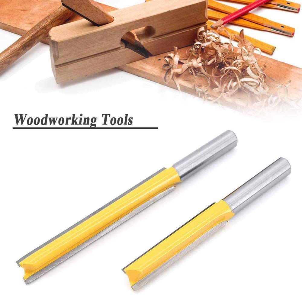 Mesee Long Straight Router Bit Set – 2-Piece, 1/4" Shank, 3/8" Cutting Diameter, 2" & 3" Cutting Depth, Double Flute, For Wood, MDF, Plywood