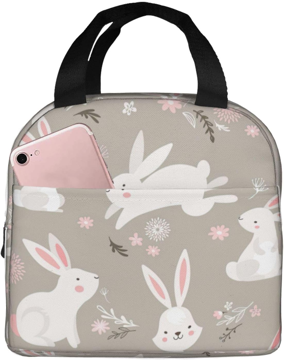Easter Bunny Floral Print Lunch Box Adult for Women Men Reusable Insulated Lunch Tote Bag for Work Picnic
