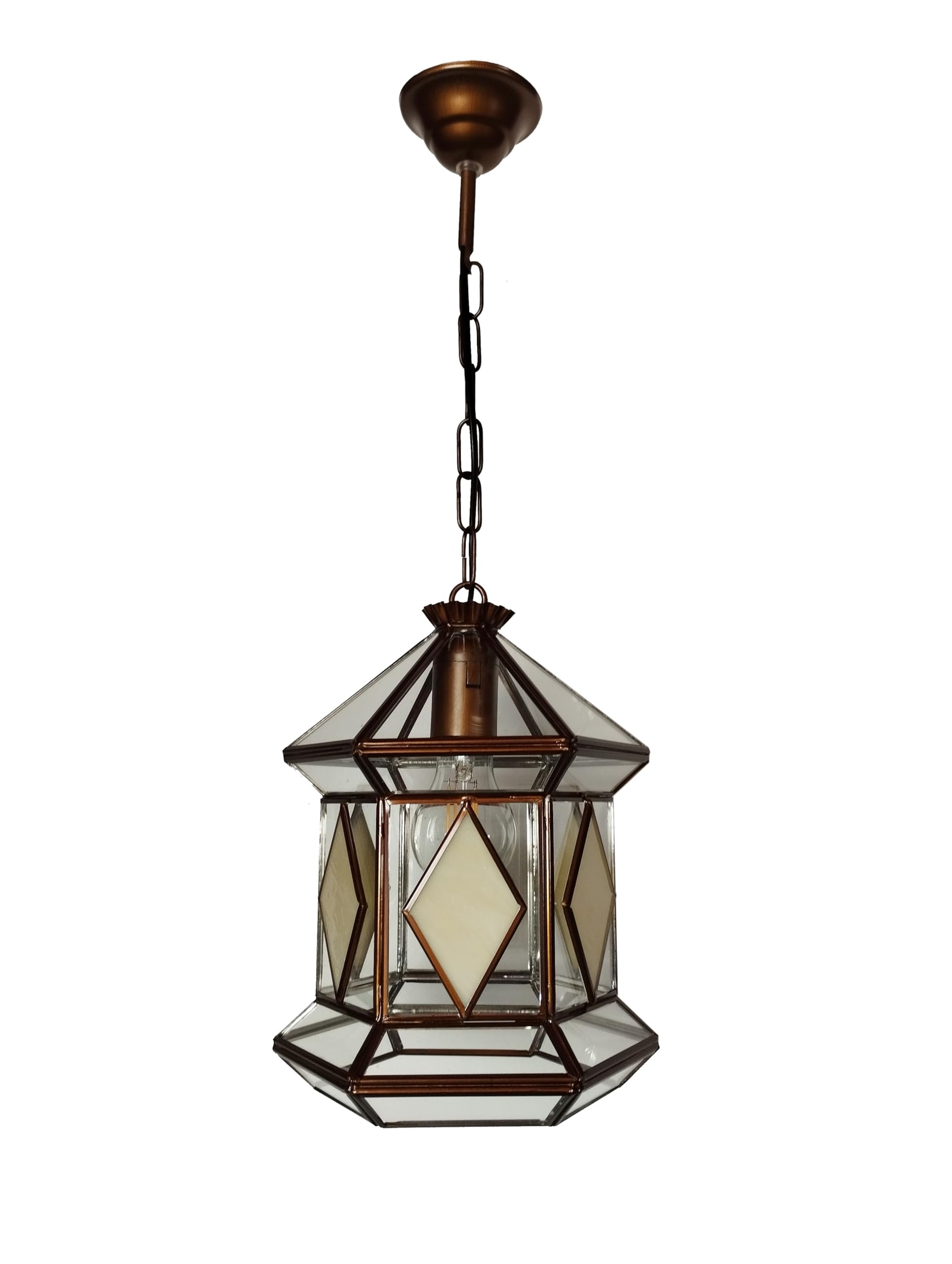Farol Granadino, Diseño Elegante, Vidrio y Metal, Lámpara Colgante