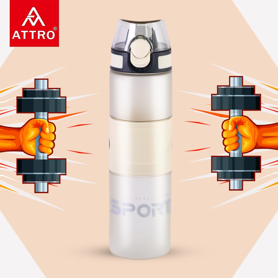 ATTRO Icy Sport 800ml Water Bottle - Matt Finish With Straw & Strap, BPA-Free, Leak Proof, For Gym & Travel