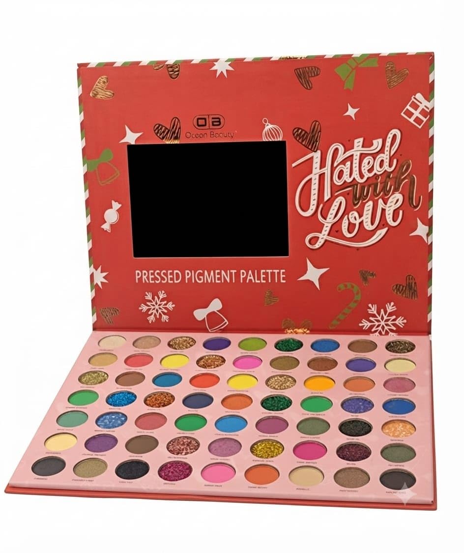 Hated with Love 63 Color Pressed Pigment Palette-RED | Glitter & Shimmer Shades, Matte Finish Shades, Long Lasting Formula, Professional Makeup Kit, Festive Collection-image-30