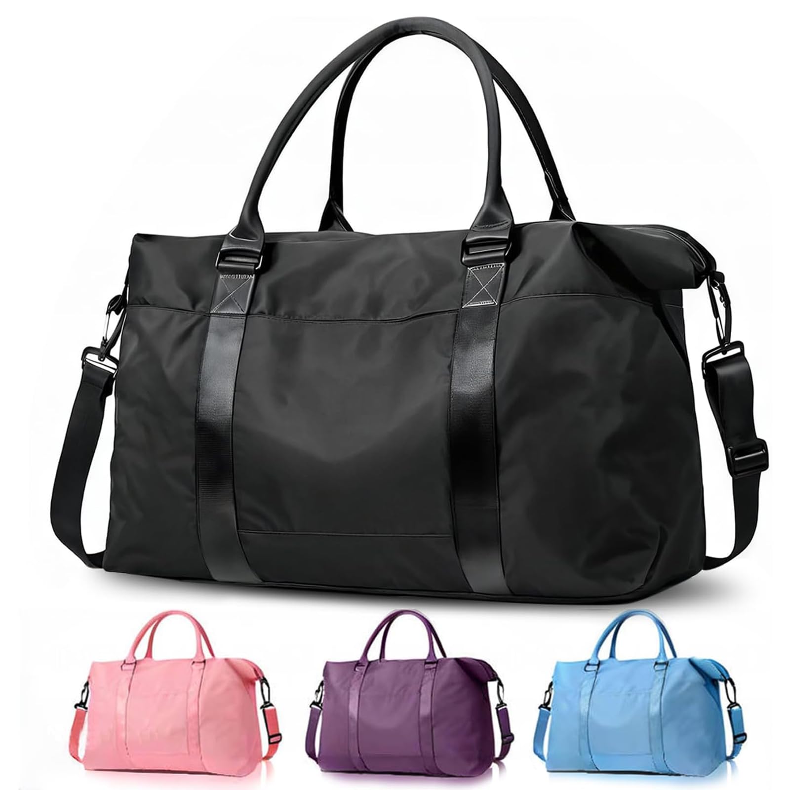 Travel Duffle Bag, Weekender Travel Bag Men Small Gym Bag for Women, Hospital Bag for Labor and Delivery, Overnight Bag Luggage Bag with Trolley Sleeve, Airplane Travel Essentials for Flying(Black)