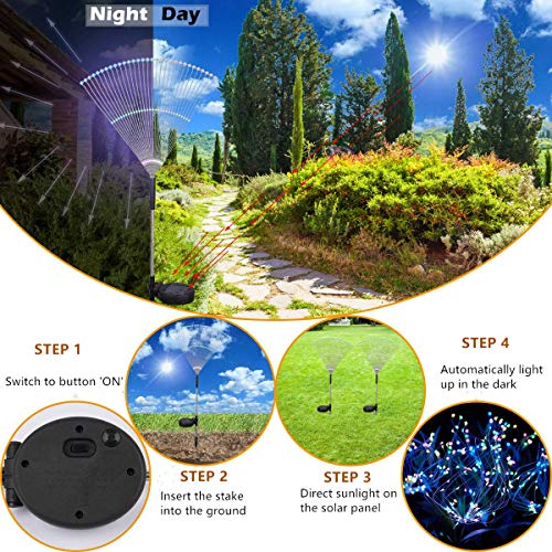 Outdoor Solar Garden Lights，105 LED Solar Powered Decorative Stake Landscape Light DIY Flowers Fireworks Stars for Walkway Pathway Backyard Christmas Party Decor 2 Pack（Mulit-Color）