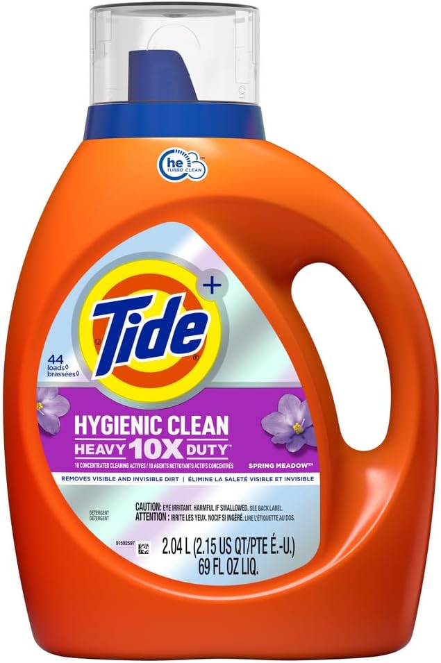 Tide Hygienic Clean Heavy 10x Duty Liquid Laundry Detergent, Spring Meadow, 44 Loads, 69 fl oz, HE Compatible