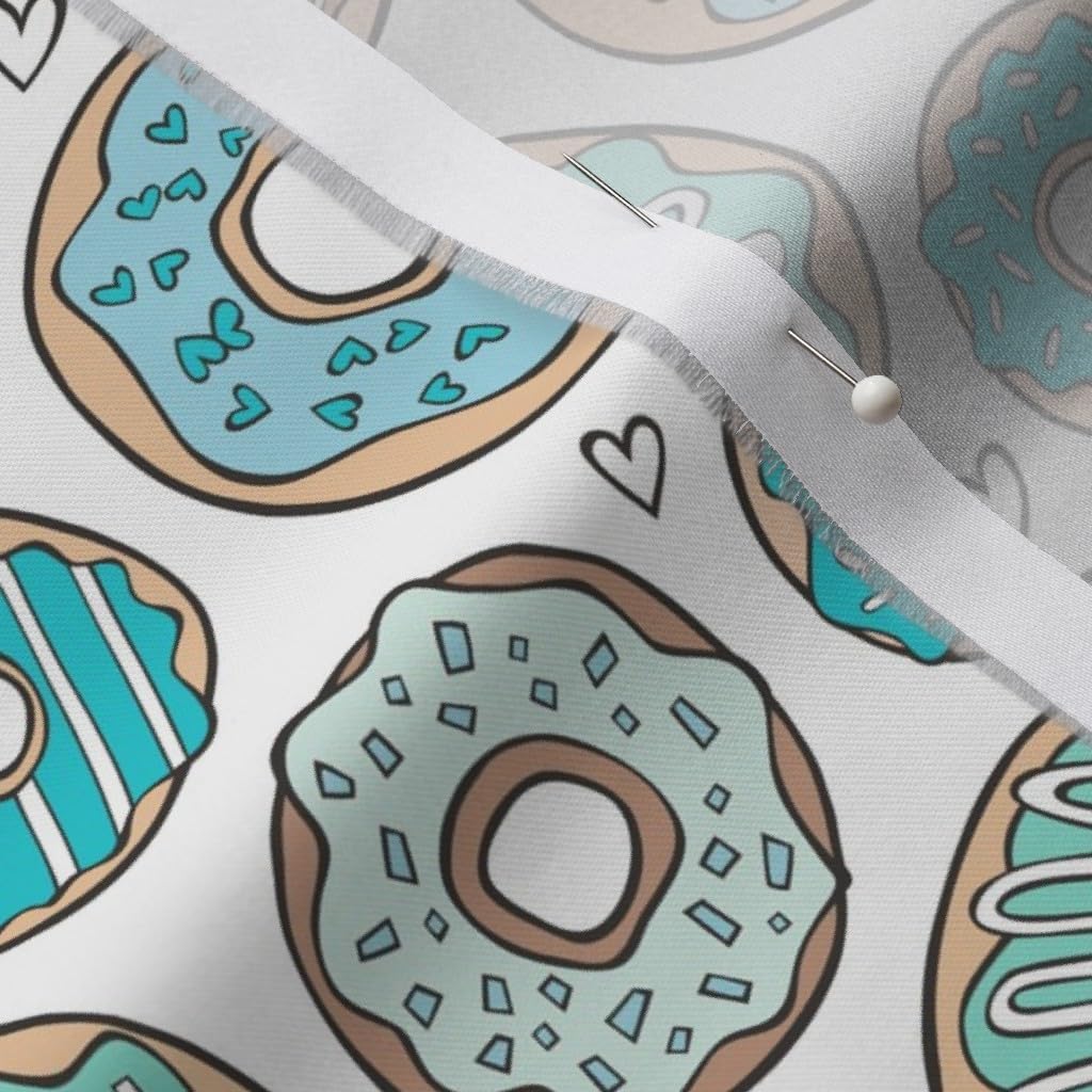 Spoonflower Fabric - Hearts Mint Green Blue Chocolate White Donut Donuts Doughnut Sweet Printed on Organic Cotton Sateen Fabric by The Yard - Sewing Quilting Apparel Home Decor