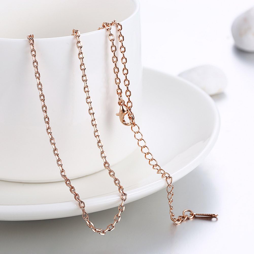 Cutesmile Fashion Jewelry 18k Gold/Rose Gold/White Gold 1.5mm Rolo Adjustable Chain Crafted Necklace (Rose Gold)