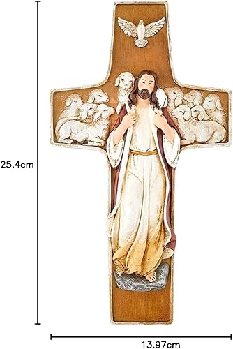 Vista 9 de Christian Brands Crucifixes - Cruz de pared de resina de la colección San Giovanni para el hogar o la capilla, 10 pulgadas de alto, buen pastor