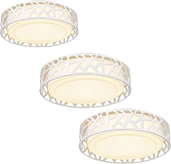 12 inch 15W Flush Mount Light Fixture and Set of 2 14 Inch 20W LED Flush Mount Ceiling Light, 3000K Warm White, ETL Listed White Metal Body White Acrylic Lampshade