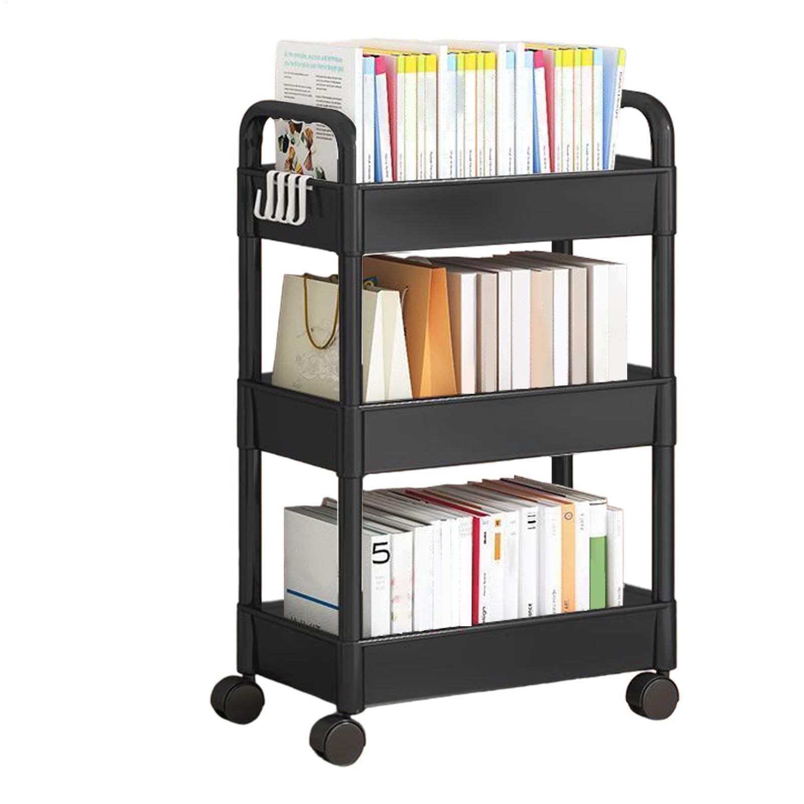 Libreria mobile 2025 con ruote, carrello mobile per libreria, carrello girevole a 3 livelli, carrello portaoggetti per ufficio e casa