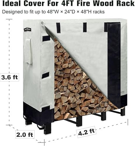 Miniatura 2 de Artibear Cubierta para estante de leña para estante de madera de 4 pies, para interiores y exteriores, resistente a la intemperie, color caqui