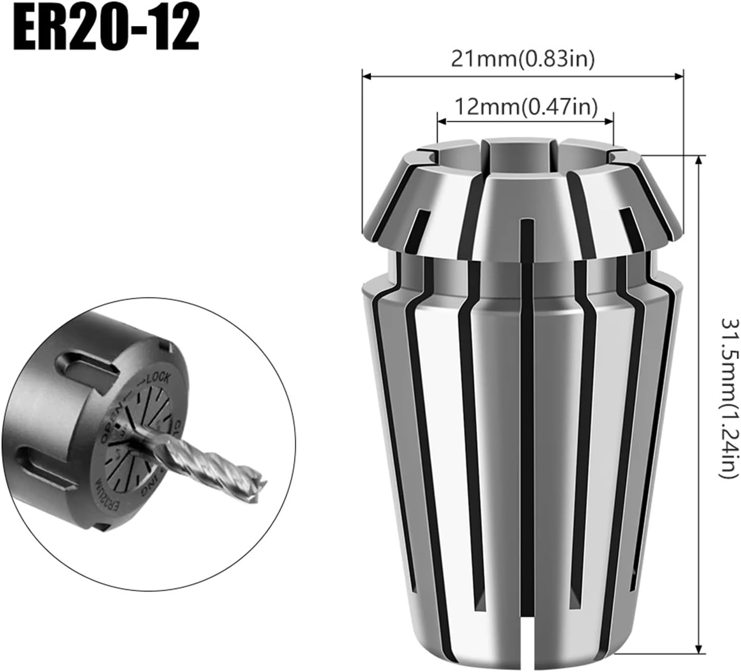 ER Collet ER16 ER20 Collet Chuck Engraving Machine Spindle Milling Cutter CNC Lathe Tool Drill Collets 1Pcs(ER20 12mm)