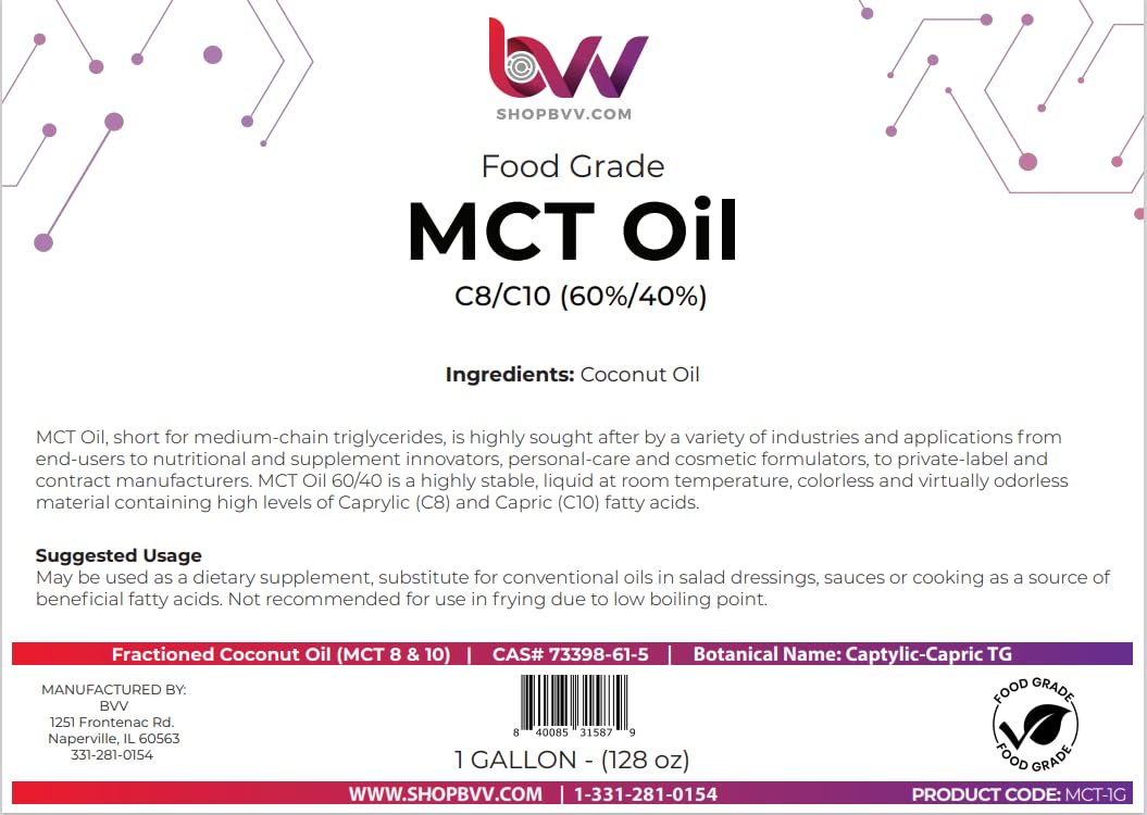 BVV MCT Oil Coconut Based USP Food Grade Size 1 Quart