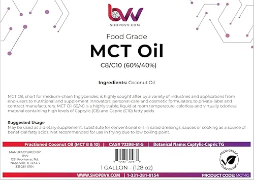 Miniatura 6 de BEST VALUE VACS Aceite MCT BVV C8C10 derivado solo de cocos (grado alimenticio) Tamaño 1 cuarto de galón