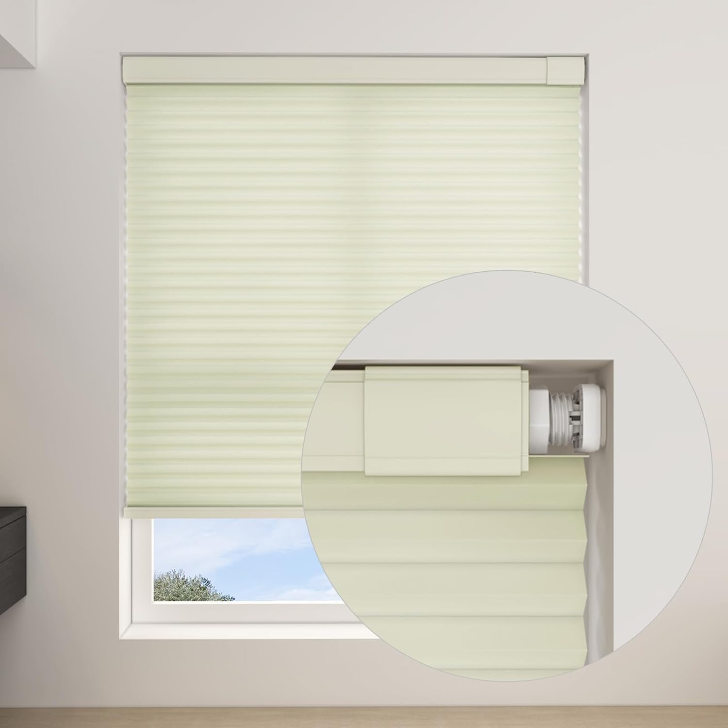 Changshade Custom No Drill No Tools Cordless Cellular Shades Light Filtering, 1.5” Honeycombs Blinds for Window, Room Darkening Cellular Shades, Thermal Insulated Blinds for Indoor Windows, Beige