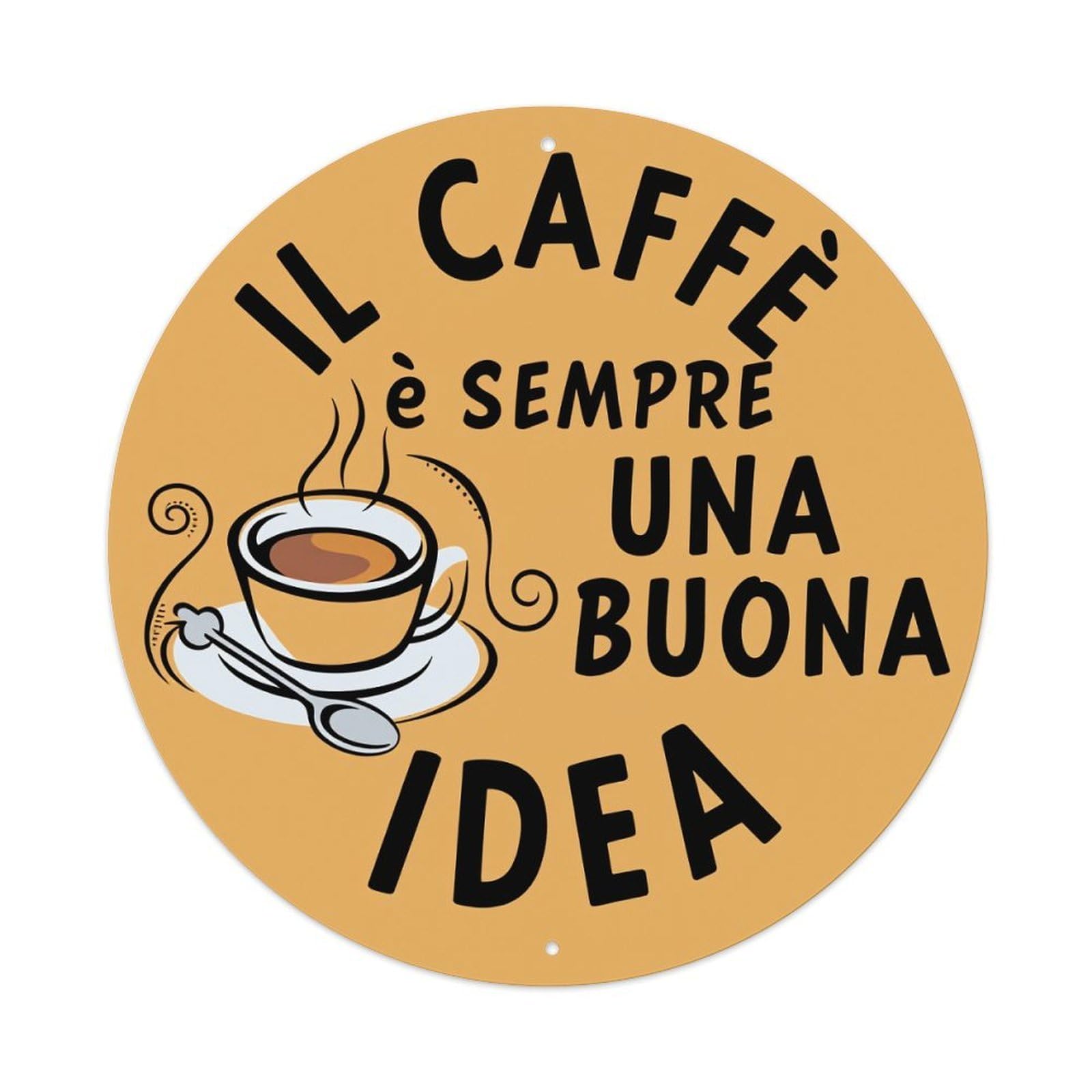 Caffe Cup Steam Spoon Saucer Vintage Metal Tin Sign Retro Wall Decor for Home Bar Garage Cafe, Indoor & Outdoor Decorative，circle Metal Poster, 8x8 Inch