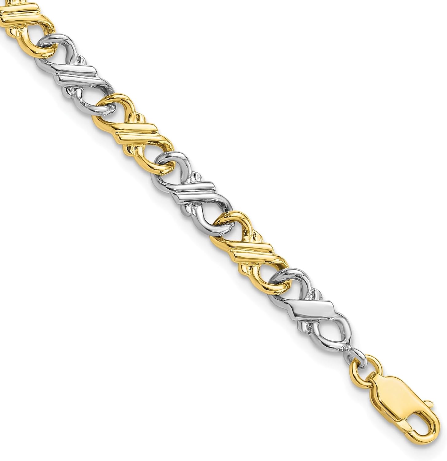 IceCarats 10K Solid Two Tone Gold 4.25mm Thick Link Chain Charm Bracelet 7 inch Polished For Her