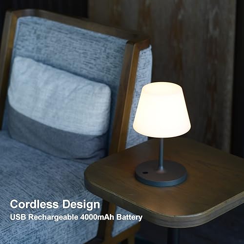 Miniatura 9 de Lámpara de mesa para exteriores, inalámbrica recargable por USB, 4000 mAh, LED de 2700 K, regulable al tacto, portátil, funciona con pilas, IP44