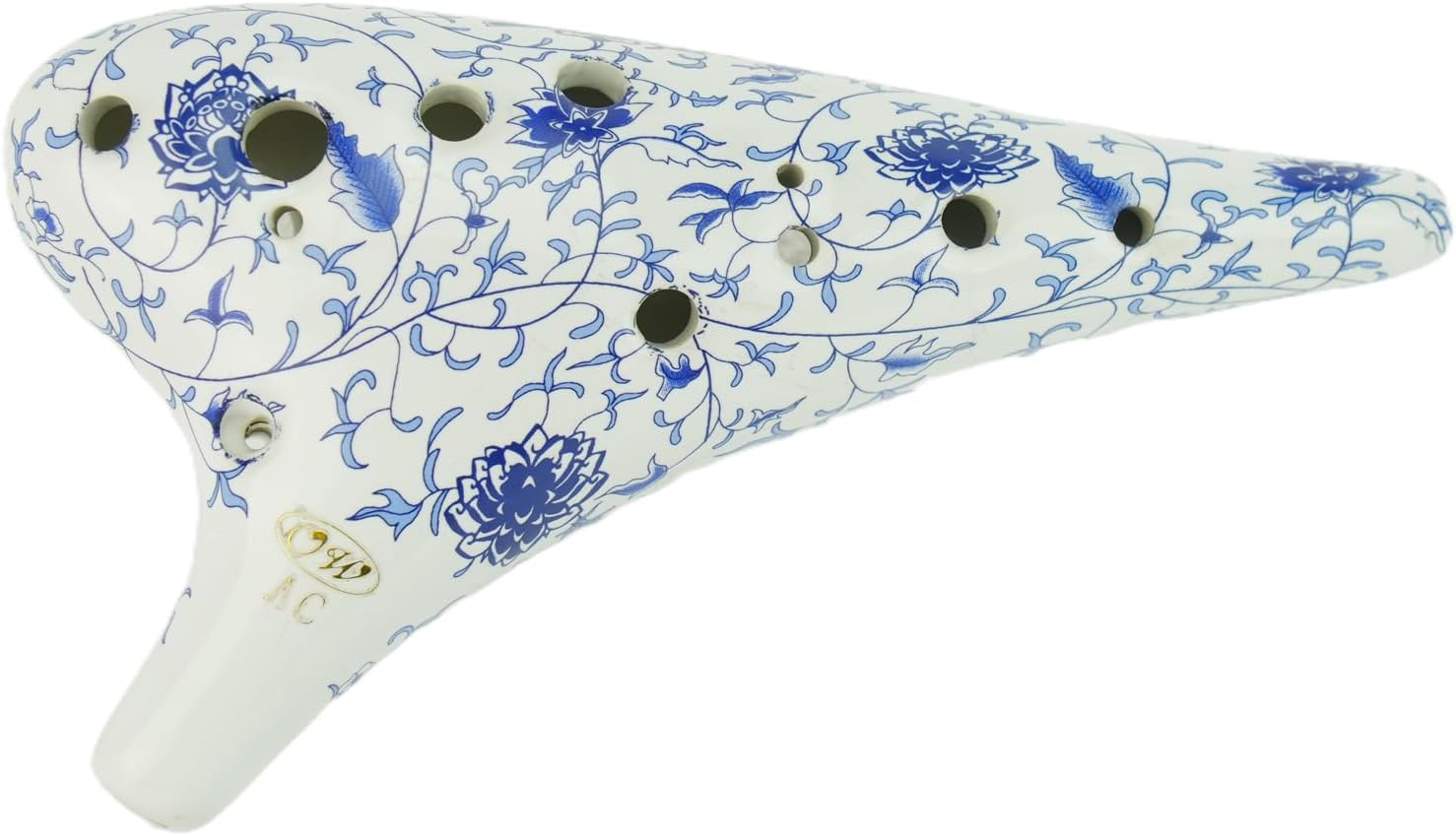 OcarinaWind 12 Hole Alto C Ceramic Ocarina – Blue & White Glaze | Handcrafted Collectible with Protective EVA Case