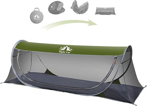 Night Cat Pop-up Mosquito Tent 1 Person Camping Tent with Bug Screen Net Easy Set-up Tent