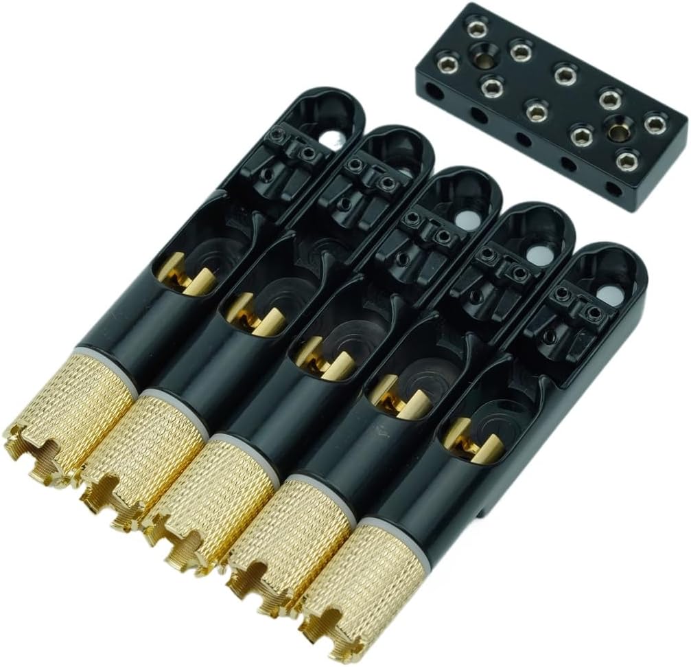 Headless Bass Bridge, Bass Guitar Bridge: Locking String Bridge-Headless Design | 4 String / 5 String Electric Bass Hardware | Fixed Scale Replacement for Headless Bass Builds and Repair (5 Strings)