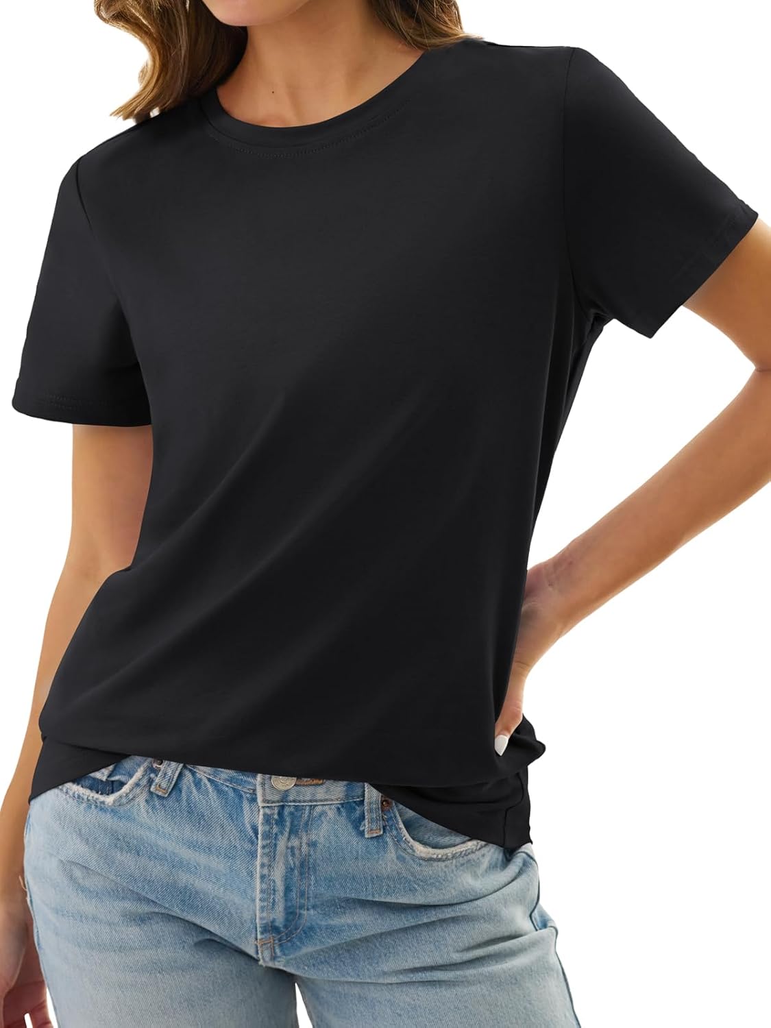 Womens Short Sleeve Cotton Shirts Crewneck Summer Tops Casual Cute Basic Tee Tshirt Spring Clothes Outfits Trendy - Image 3