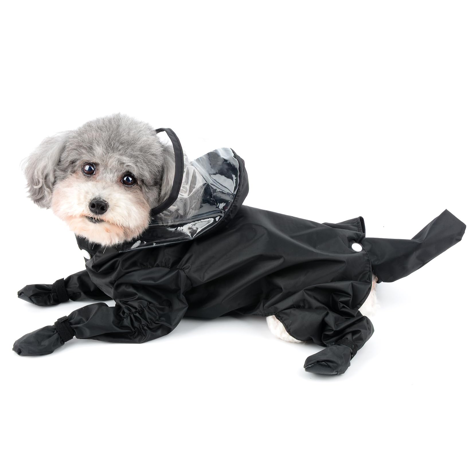 Chubasquero para Perros Lindo Cachorro Impermeable De Cuatro Patas Todo Incluido con Sombrero Chaqueta para La Lluvia Perros Pequeños Poncho Sólido para Mascotas Ropa, Negro, XL