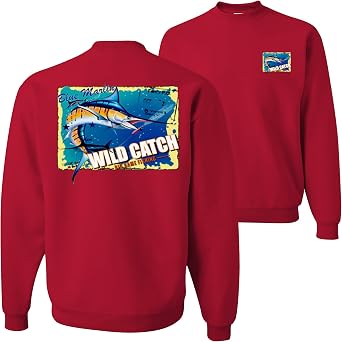 Blue Marlin Wild Catch Fishing Lovers FRONT AND BACK Mens Crew Neck