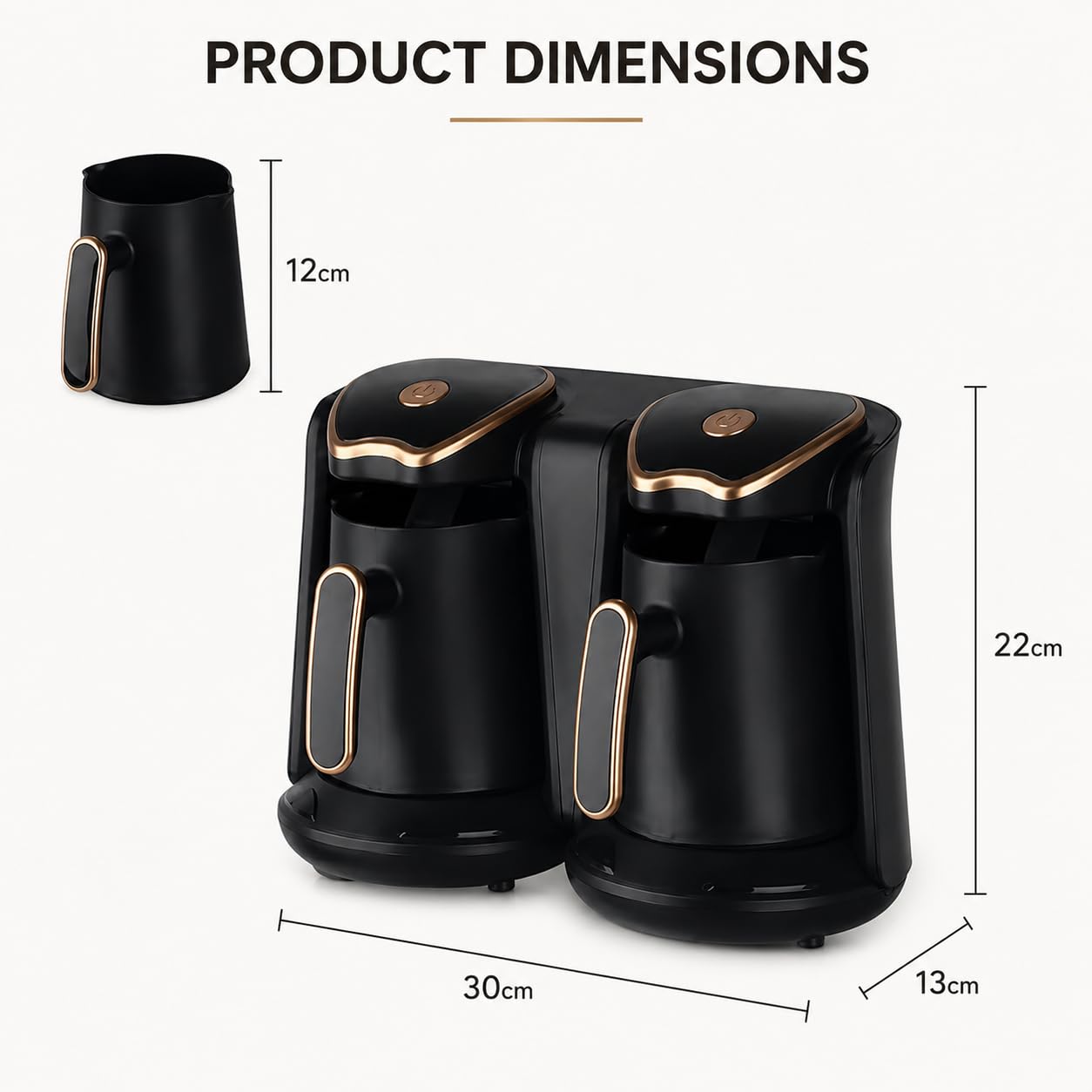 Macchina da caffè turca elettrica, 1200 W, doppia pentola, capacità 1 l, protezione anti-trabocco e a secco per una perfetta infusione