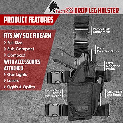 WOLF TACTICAL Drop Leg Holster for 9mm Thigh Holster for Men Leg