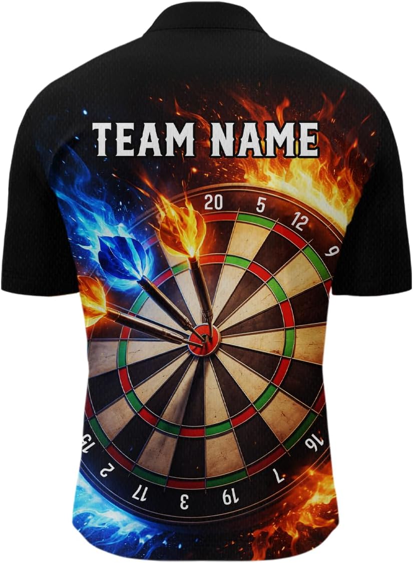 Flaming Dart Shirt for Men Women Team Dart Shirts Custom Dart Jersey Dartboard Shirt Polo & Quarter-Zip Shirt Personalized